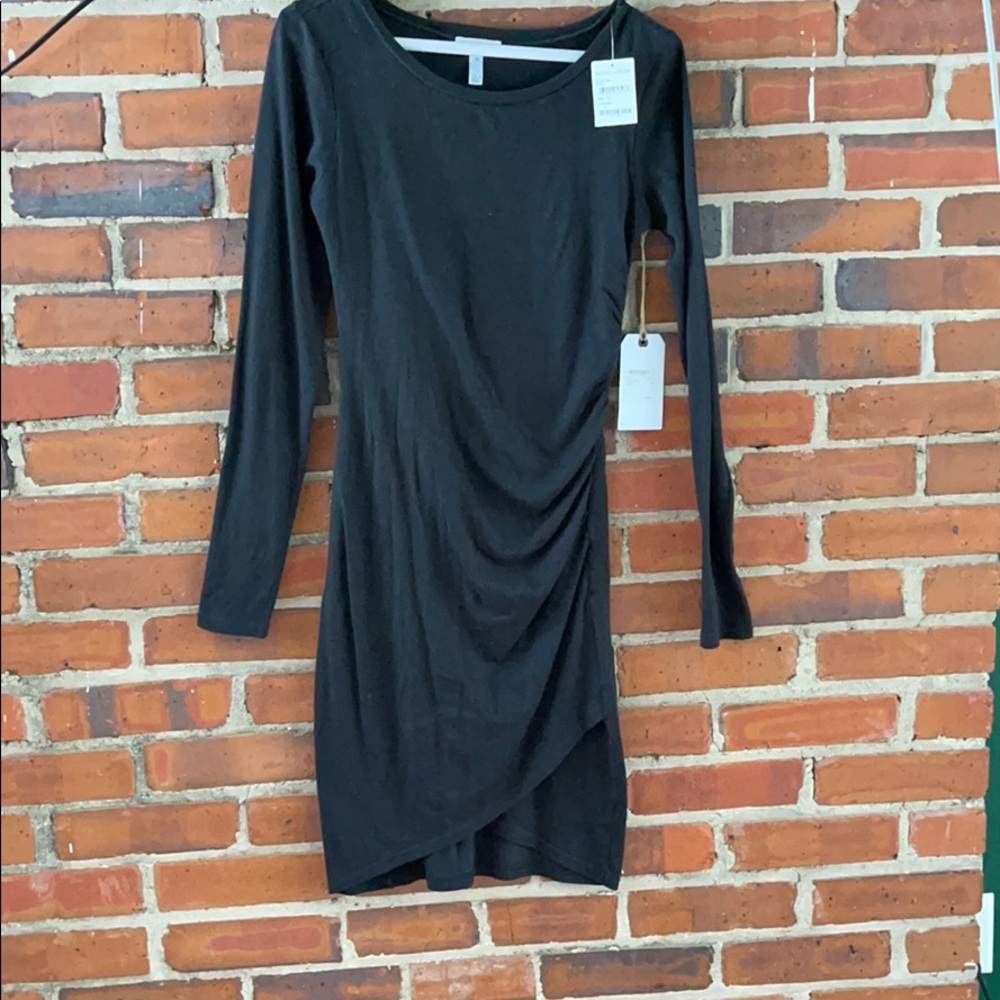 Long sleeve cotton side ruched dress
